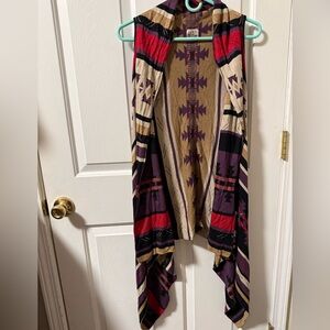 Como Vintage Southwestern Knit Cardigan Sweater Vest in Purple and Tan Aztec